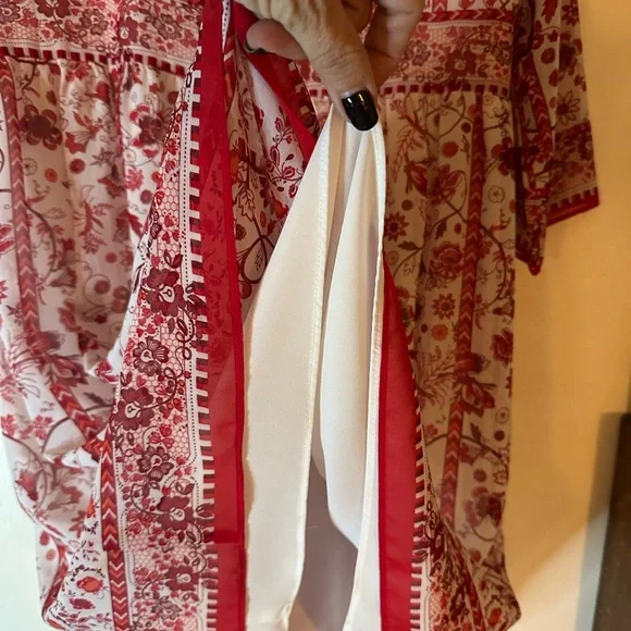 Max Studio Red and Cream Floral Dress 3 Quarter Sleeves Lined Size S - Picture 7 of 9